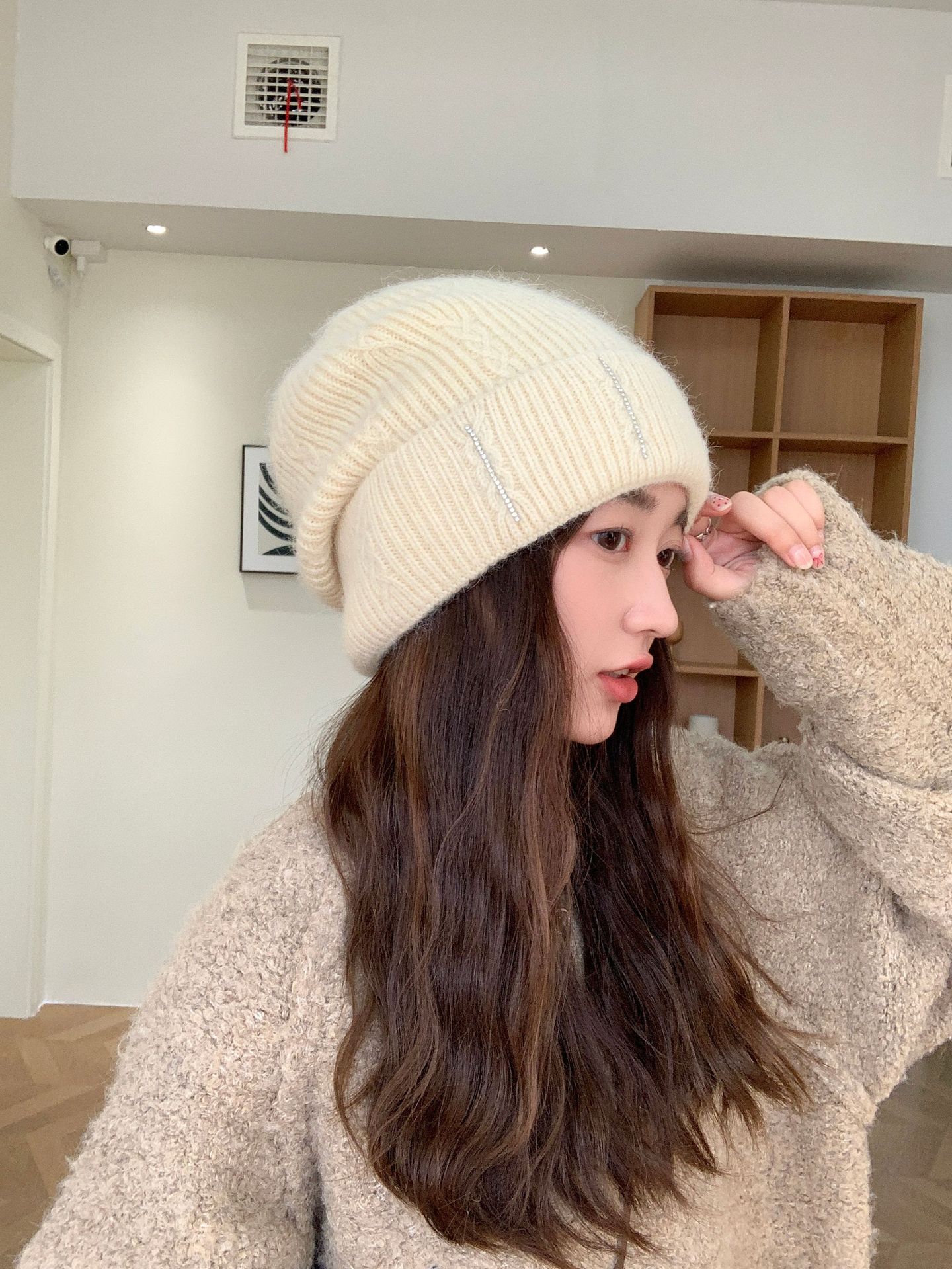 

Шапка из меха кролика, женская высококачественная вязаная шерстяная шапка Sense с инкрустацией бриллиантами, зимняя теплая однотонная универсальная шапка-ушанка