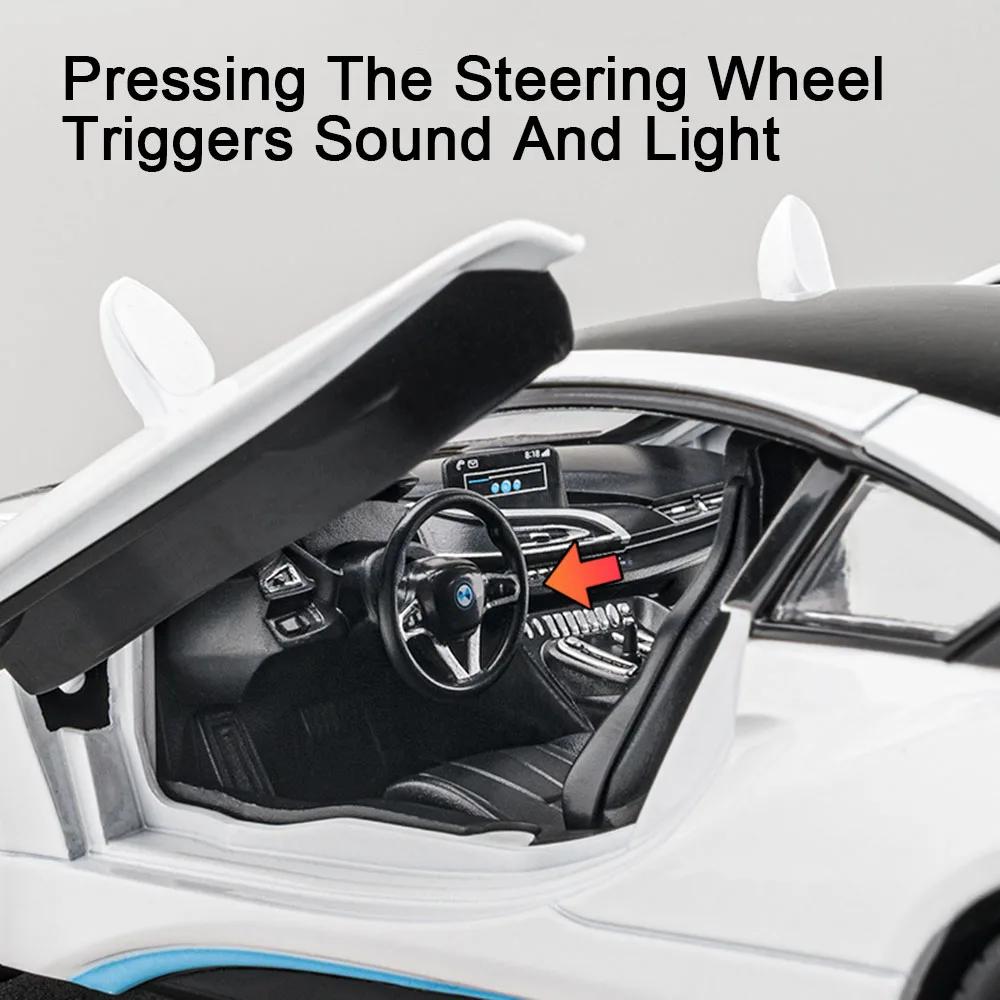 1/22 I8 Supercar Modell Legierung Druckguss Spielzeugfahrzeuge mit Sound Licht Pull Buck Hohe Simulationsmodellauto Junge Spielzeug Geschenke Sammlung