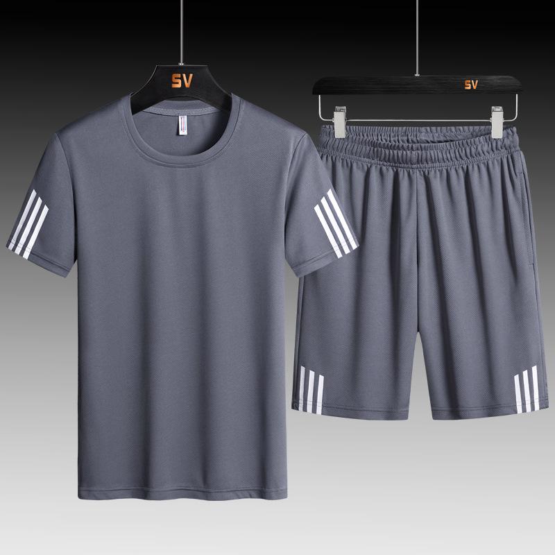 

Мужской комплект из хлопковой рубашки с коротким рукавом и шорт в полоску 5XL