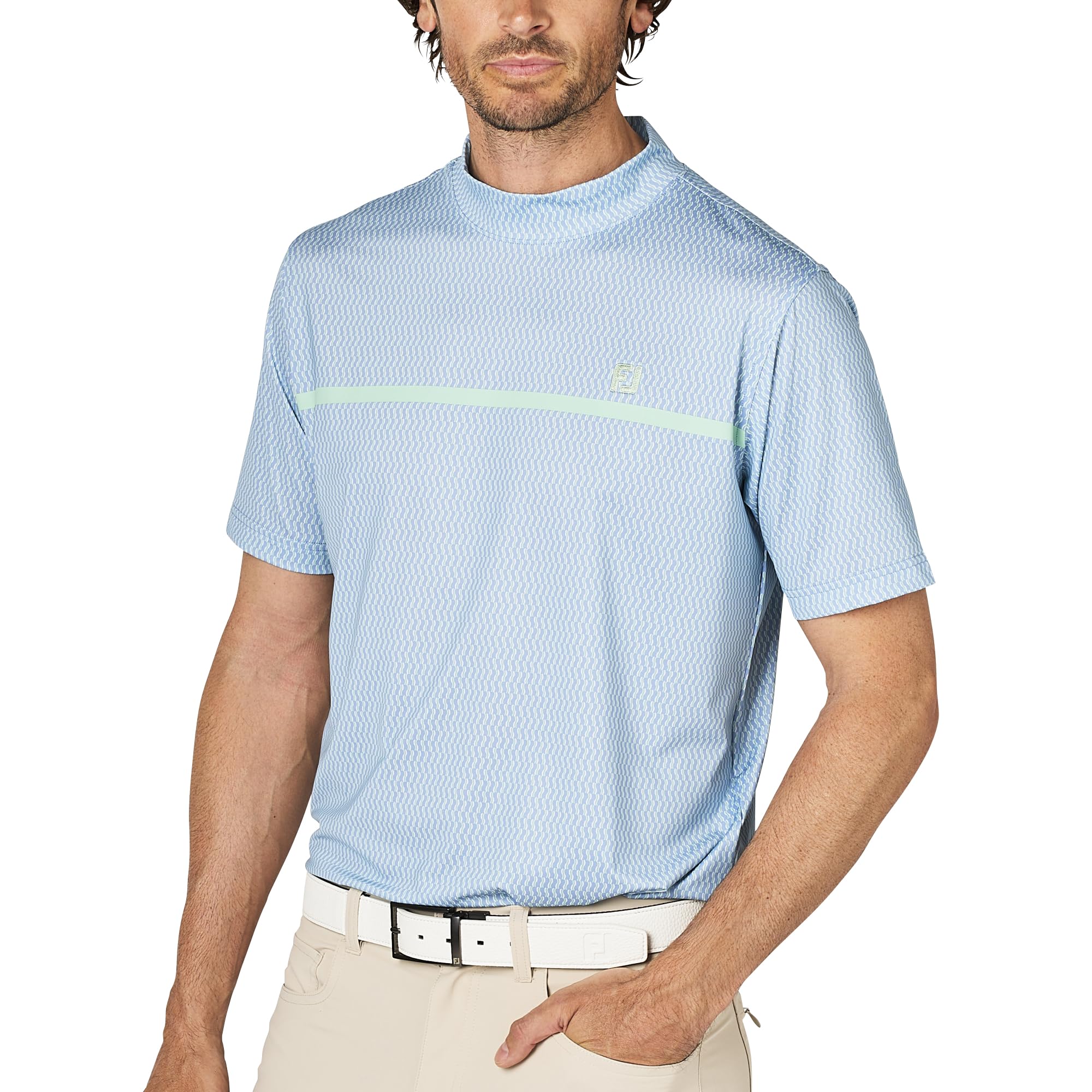 

FootJoy Blue Jay Men s Short Sleeve Mock Neck Golf Shirt, Size M, FJ-S25-S10, 34516-M
