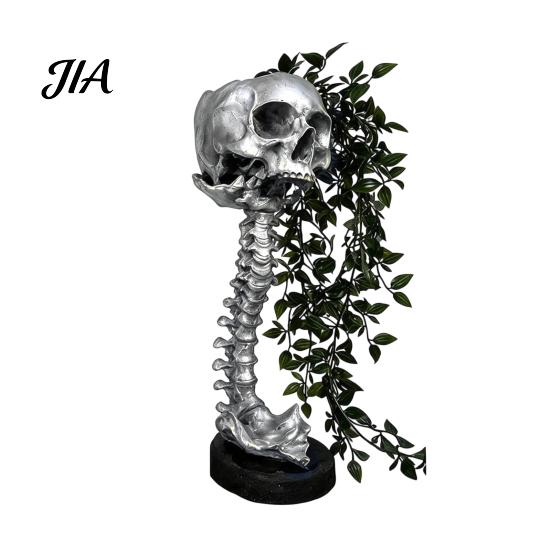 Gotycka Czaszka Doniczka na Sukulenty Pothos, Kreatywna Doniczka Szkielet w Stylu Vintage Metalowym Sztuka Cmentarna Kolumna Kręgosłupa, Pojemnik na Rośliny Liściaste
