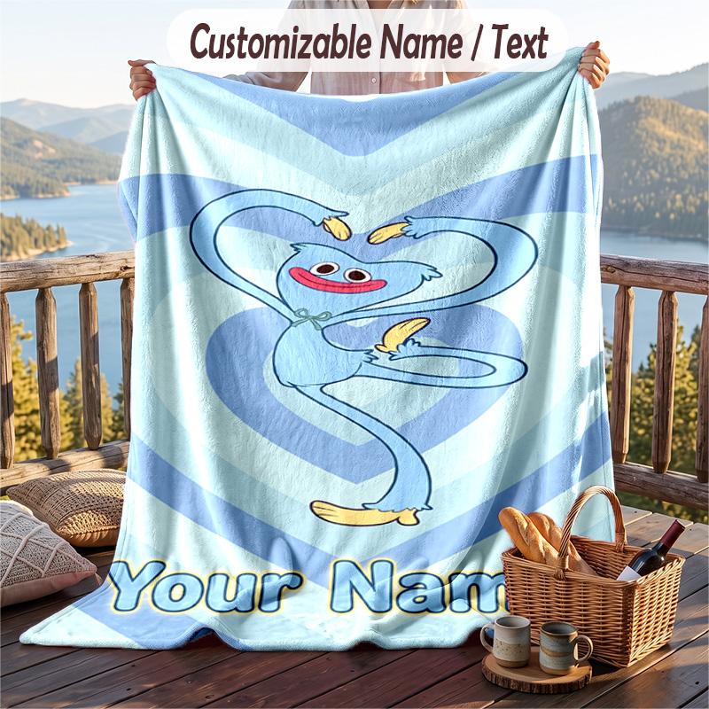 Couverture en Flanelle Poppy Playtime, Texte Personnalisé avec Nom, Couverture Douce et Chaude en Peluche Pour Cadeau