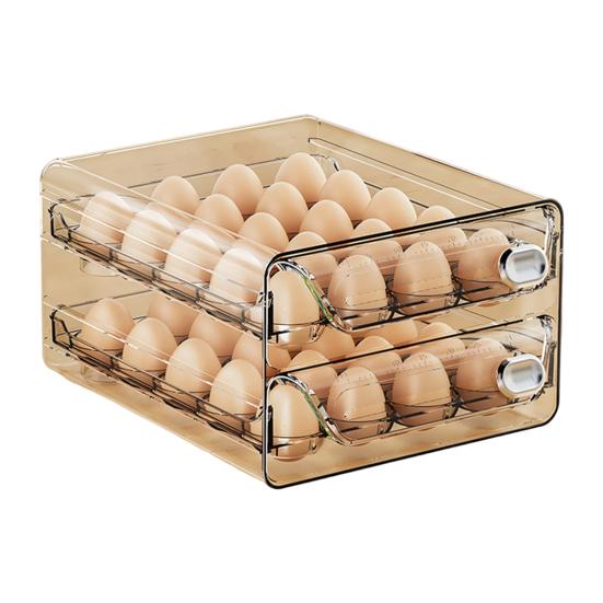 Egg Storage Box Transparent Space Saving Egg Container with Individual Slots Smooth Sliding Drawer Egg Holder for Kitchen Refrigerator