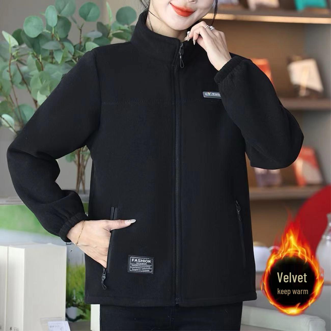 Women s Stylish Fleece Autumn Hoodie Cardigan with Stand Collar 5XL (155-180 lbs)