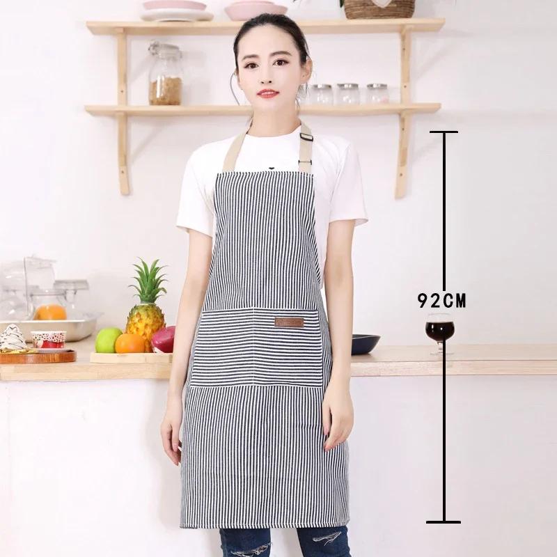 Kitchen Cotton Striped Apron Household Adult Apron for Cleaning Cooking Baking Large Pockets Men Women Apron Overalls