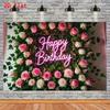 2D Romantic Floral Wall Pink Neon Happy Birthday Themed Backdrop