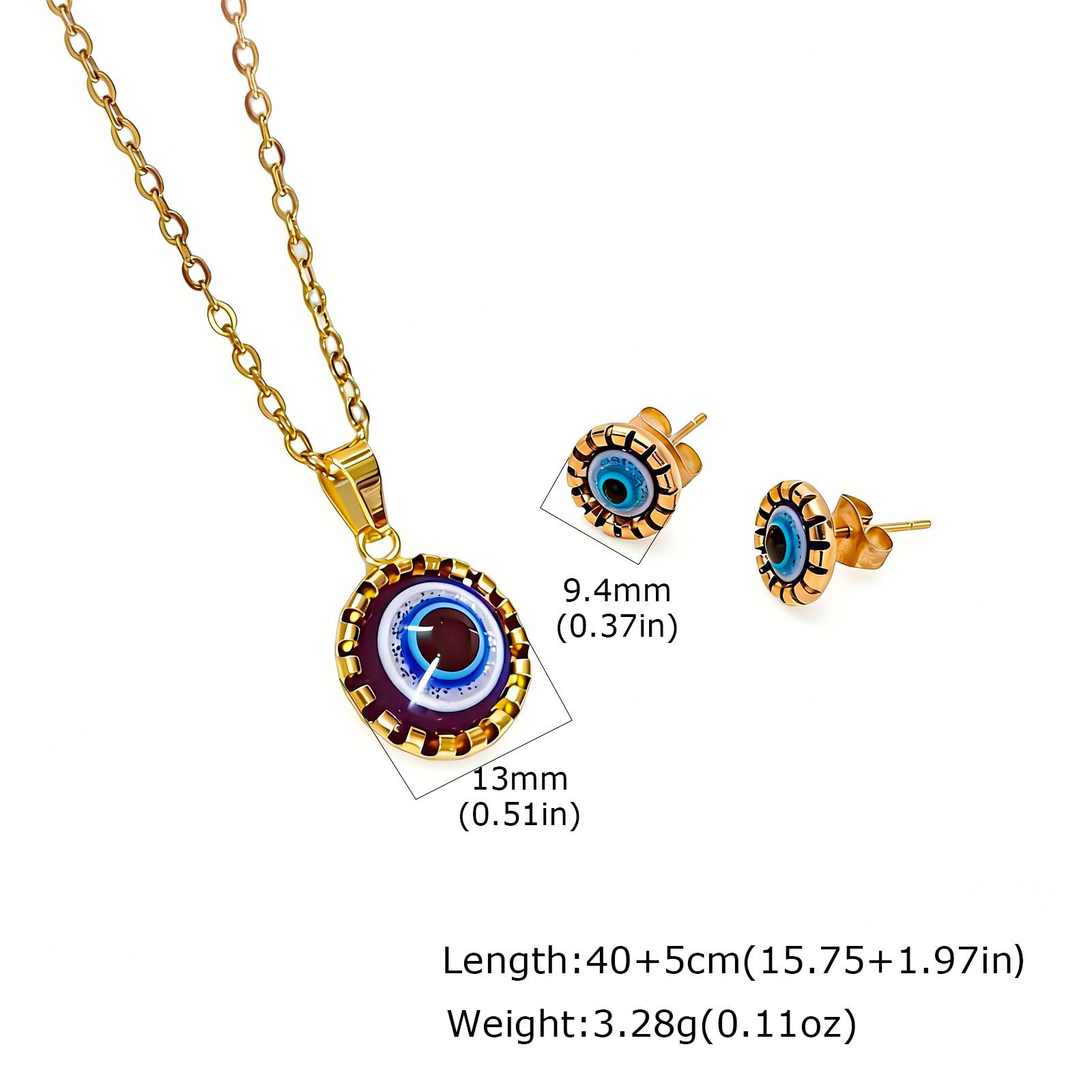 

2pcs Turkish Evil Eye Jewelry Set, Rustproof Stainless Steel Necklace Earrings, Lucky Charm Protection Amulet Gift No Box