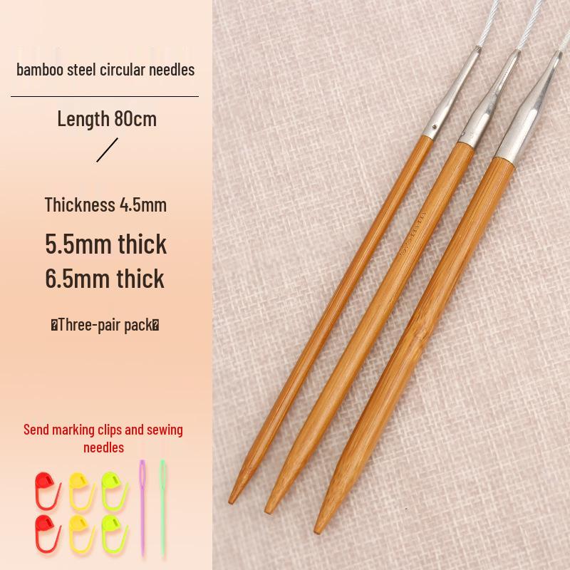 Bamboo-Steel Circular Knitting Needles, Full Set for Hand Knitting Blankets.