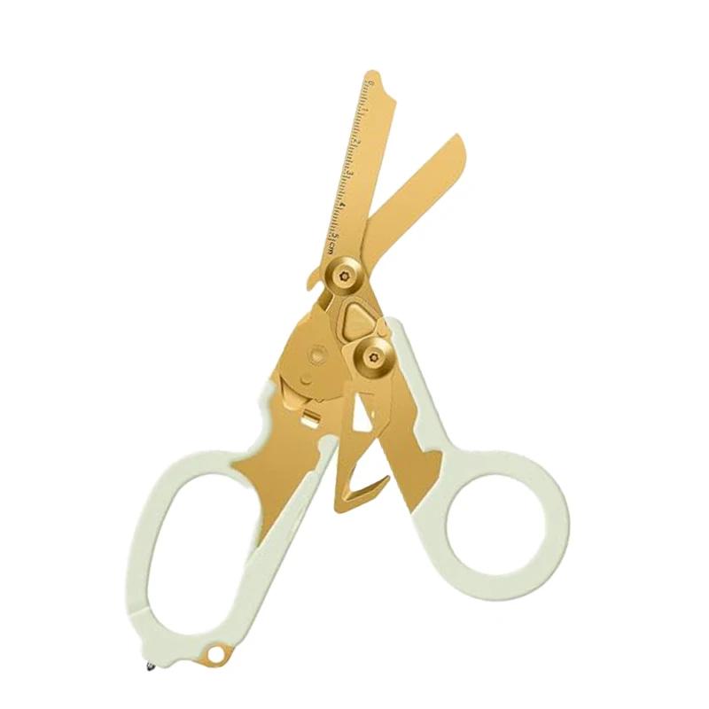 

Ножницы из нержавеющей стали Многофункциональные тактические плоскогубцы Складной инструмент для выживания на открытом воздухе с карбидным стеклобоем и резаком для ремня золотой