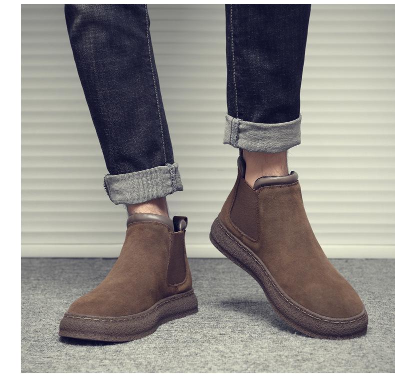 Men's 2024 Autumn/Winter High-Top Suede Leather Martin Boots: Thick-Soled, Retro Slip-On Motorcycle Style with Extra Warmth