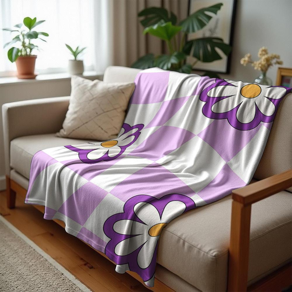 Purple Cute Halloween Cartoon Anime Print Flannel Blanket Soft Warm Throw for Kids Bedroom Sofa Christmas Office Car