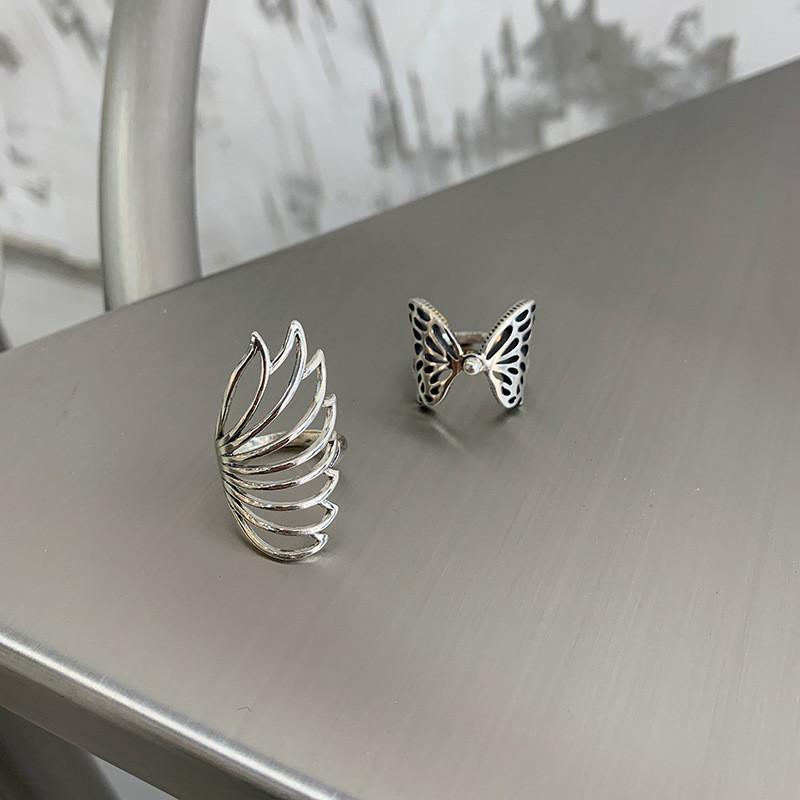 Retro Style Silver Butterfly Wing Ring For Women Fashionable Adjustable Finger Jewelry