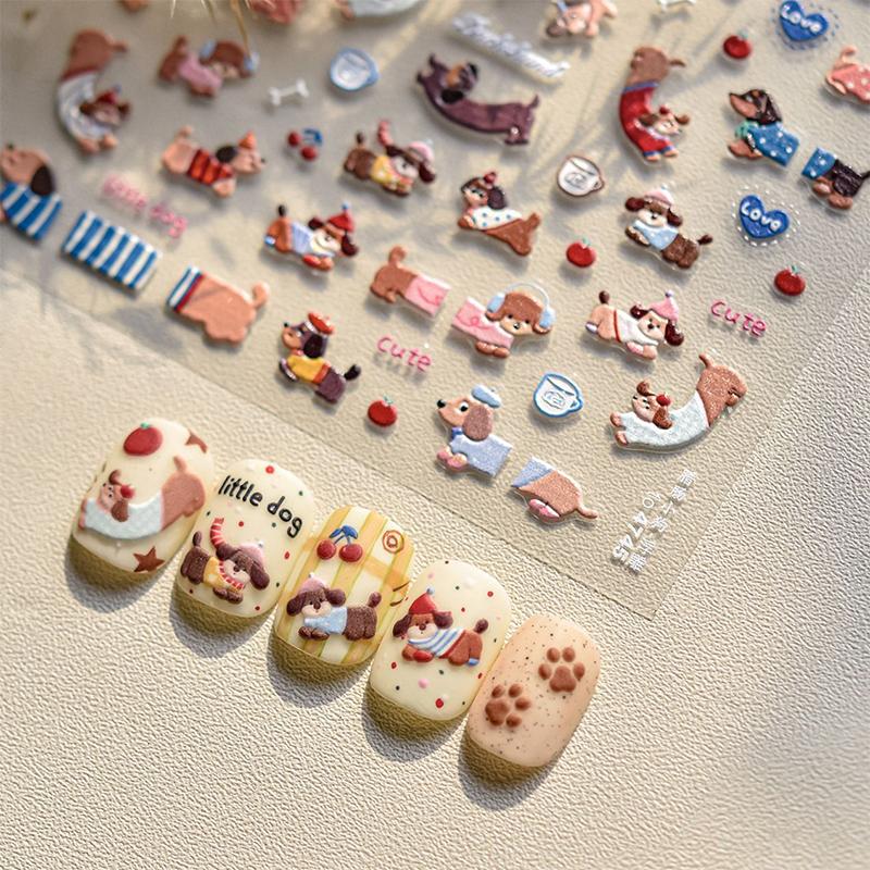 Lovely Sausage Dog Self Adhesive Nail Art Stickers Cartoon Manicure Decals Creative Diy Decoration Nail Art Stickers Gifts