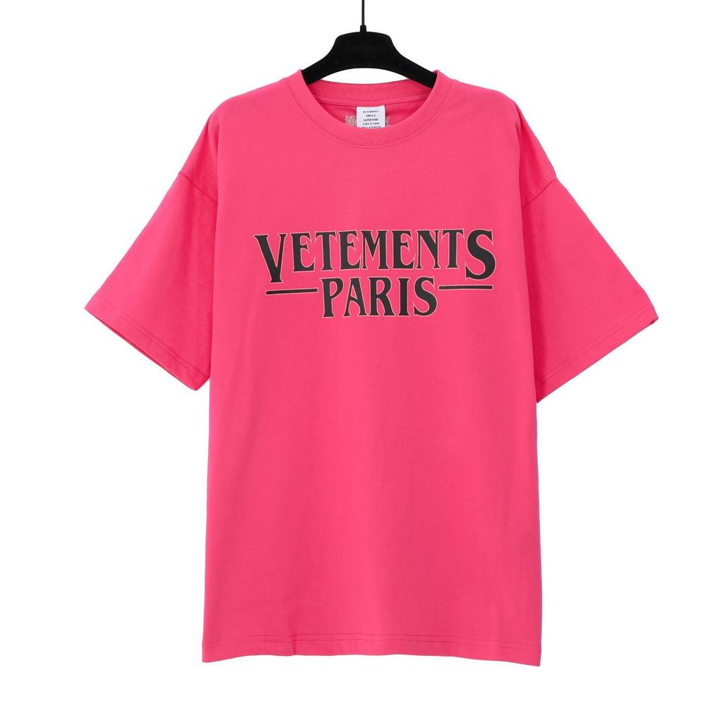 T-shirt in cotone puro a doppia filatura, lavata e invecchiata, con stampa di lettere Vetements, versione alta transfrontaliera, per uomo e donna
