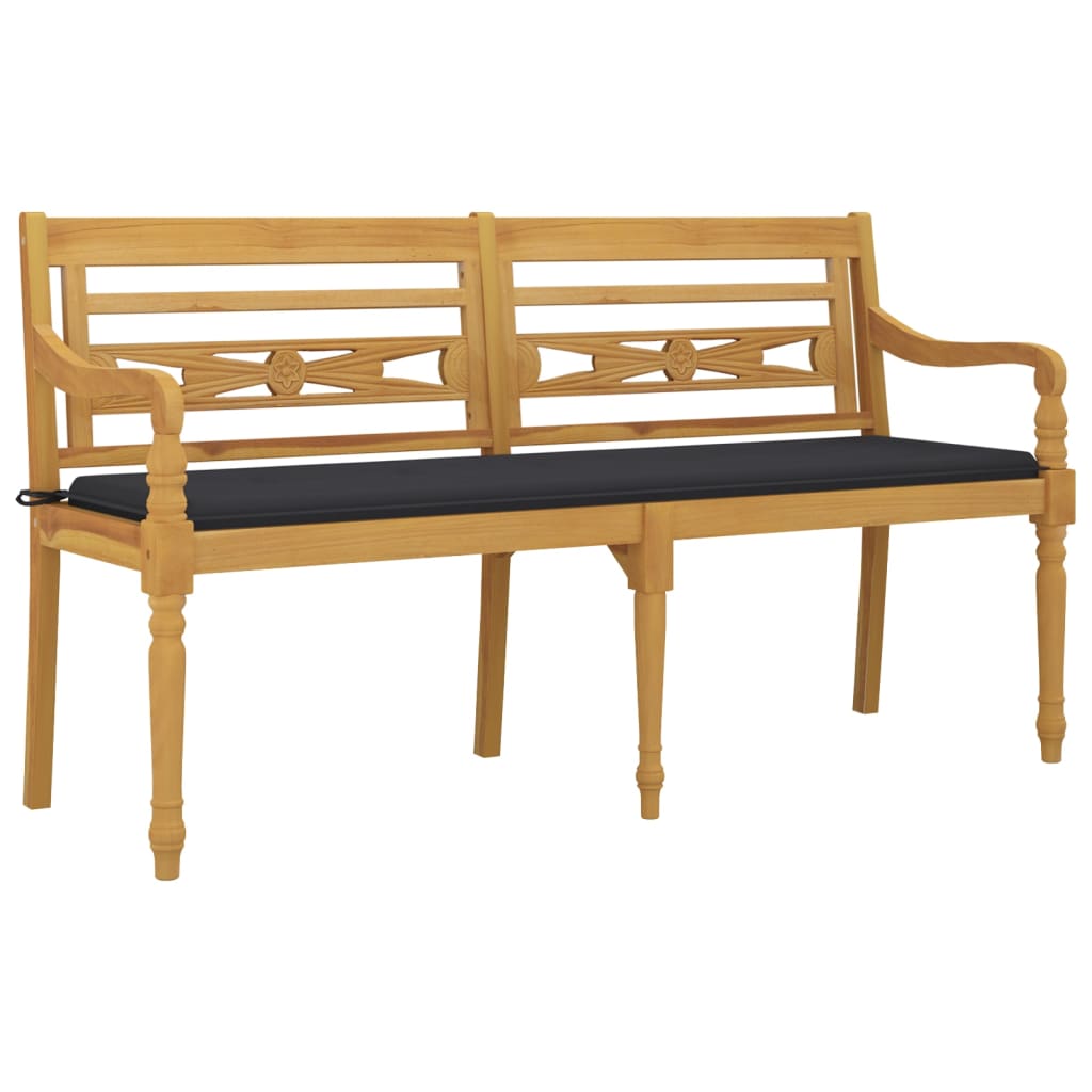 Vidaxl Ławka Batavia Z Antracytowy Poduszką,150 Cm, Lite Drewno Tekowe
