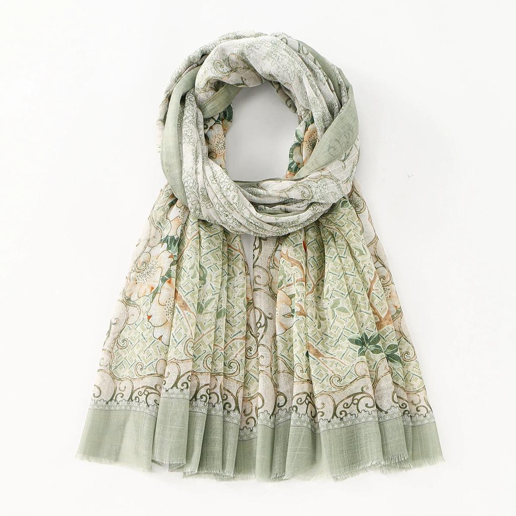 Retro Autumn Soft and Comfortable Thin Romantic Floral Scarf For Women Hijab Muslim Scarves Beach Towel 90x185cm
