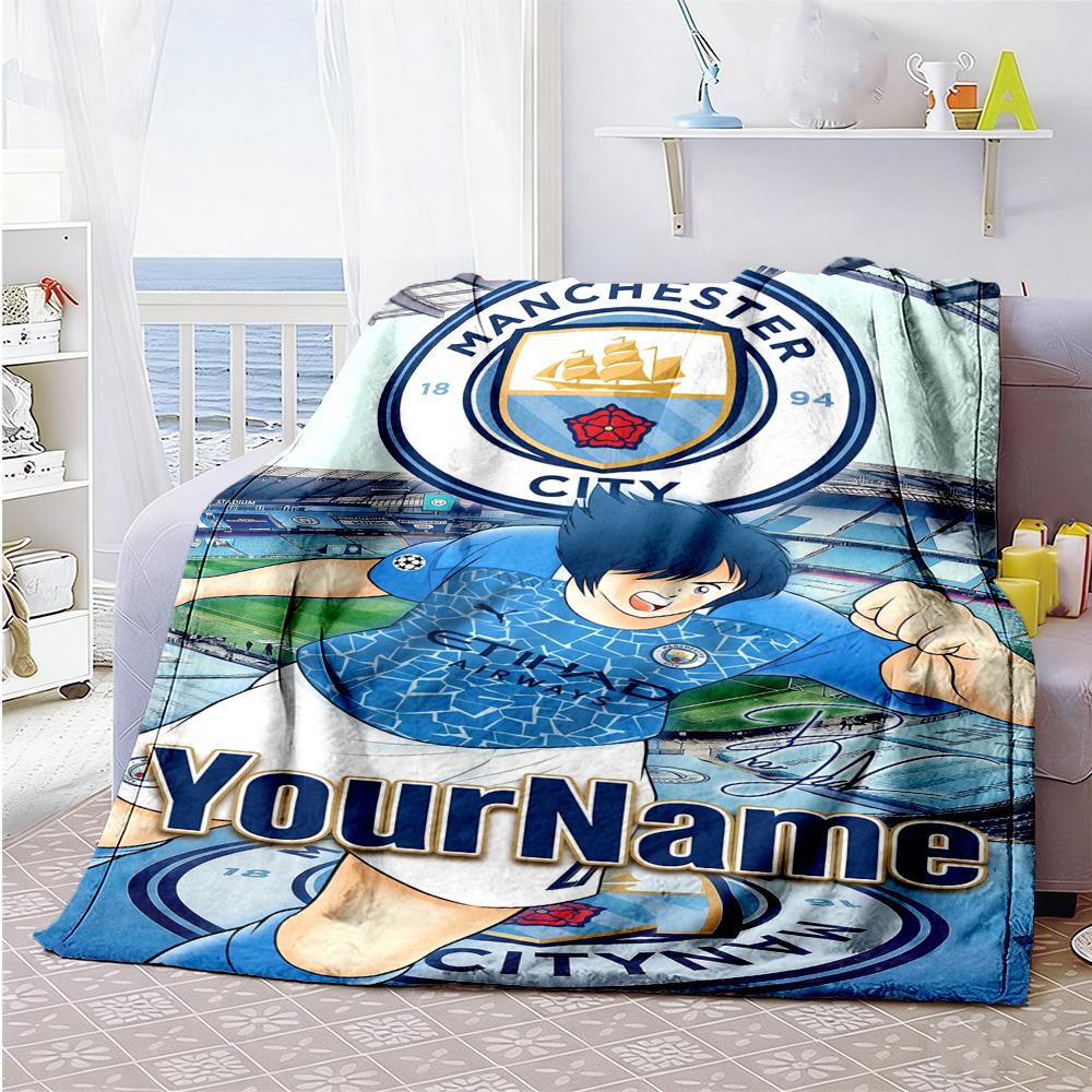 Manchester City 19 Personalized Text Blanket Lightweight Personalized Blanket Warmthful Decor Suitable for Living Room Sofa Livingroom Seaside