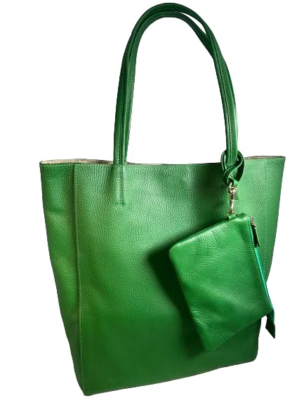 

Tote with genuine cowhide for women and genuine cowhide leather tote unisex [Rebecca] bag, vertical, pouch, leather, shrink, men, JT-240322, leather, зелений