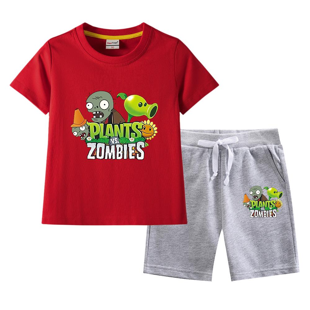 Plants Vs. Zombies Boys' Summer Set: Kids' Thin Short Sleeve T-shirt & Shorts Two-Piece Set