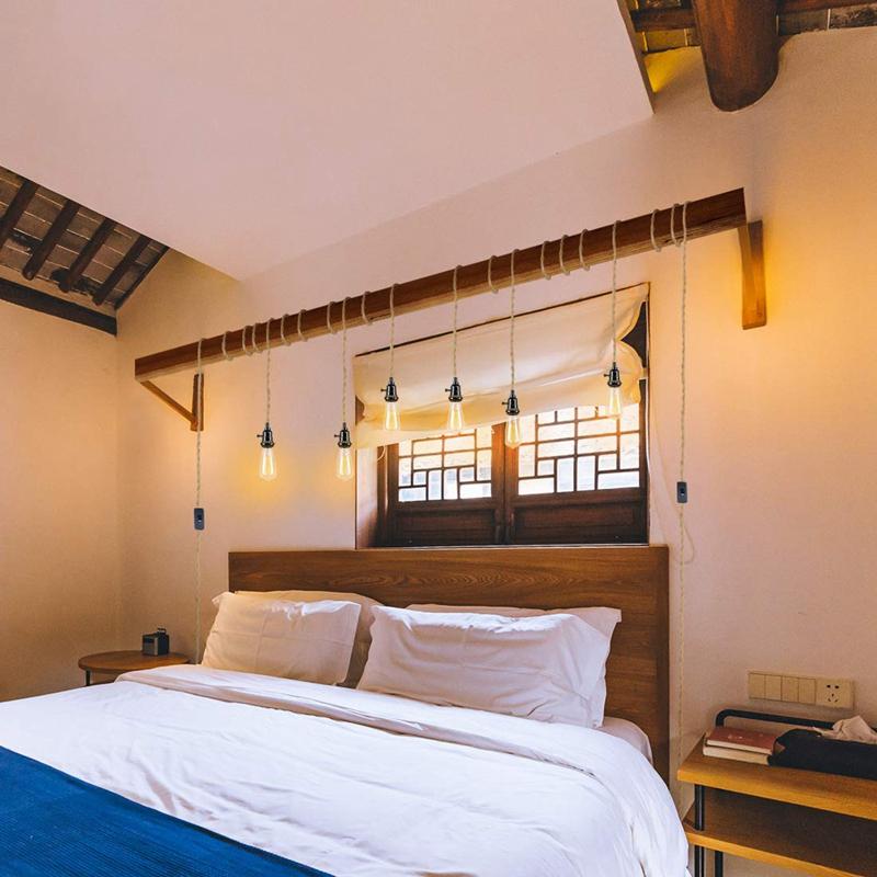 Vintage Hemp Rope Pendant Light 4.5/8M DIY Indoor Lighting Pendant Lamp with Switch for Living Room Bedroom Dinning