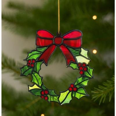 2D Flat Green Christmas Holly Wreath Acrylic Desktop Decoration Plaque, Red Bow, Home Decor Plaque Hanging Wall Art Decorative Garden Decoration for R