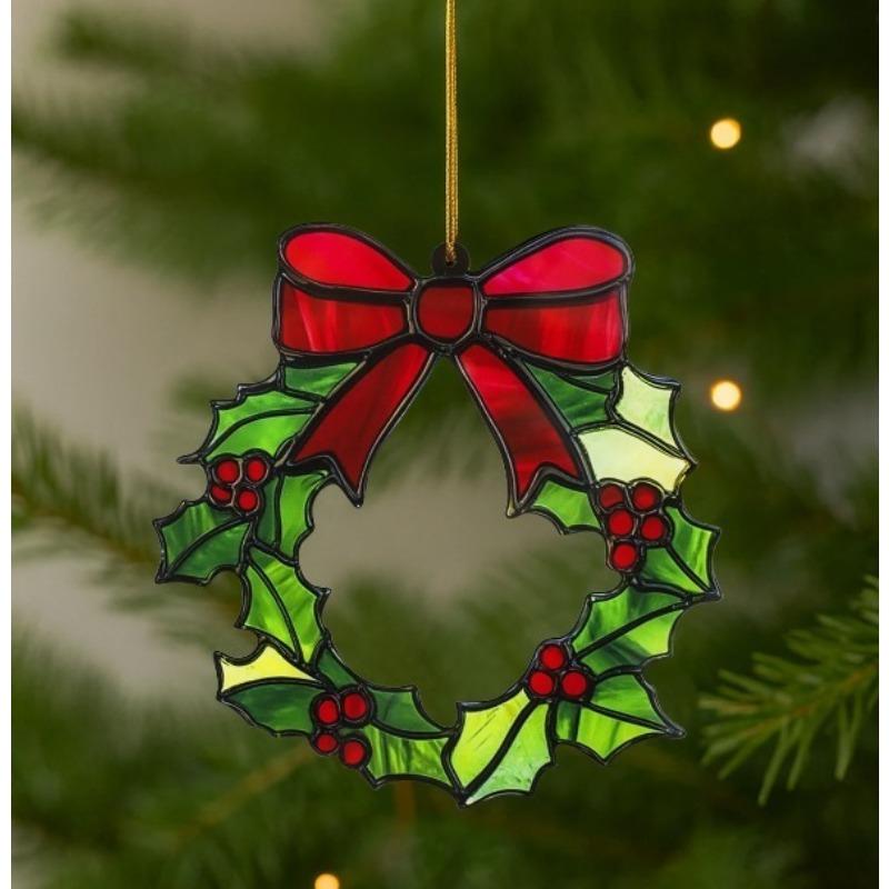2D Flat Green Christmas Holly Wreath Acrylic Desktop Decoration Plaque, Red Bow, Home Decor Plaque Hanging Wall Art Decorative Garden Decoration for R 8*7.5CM