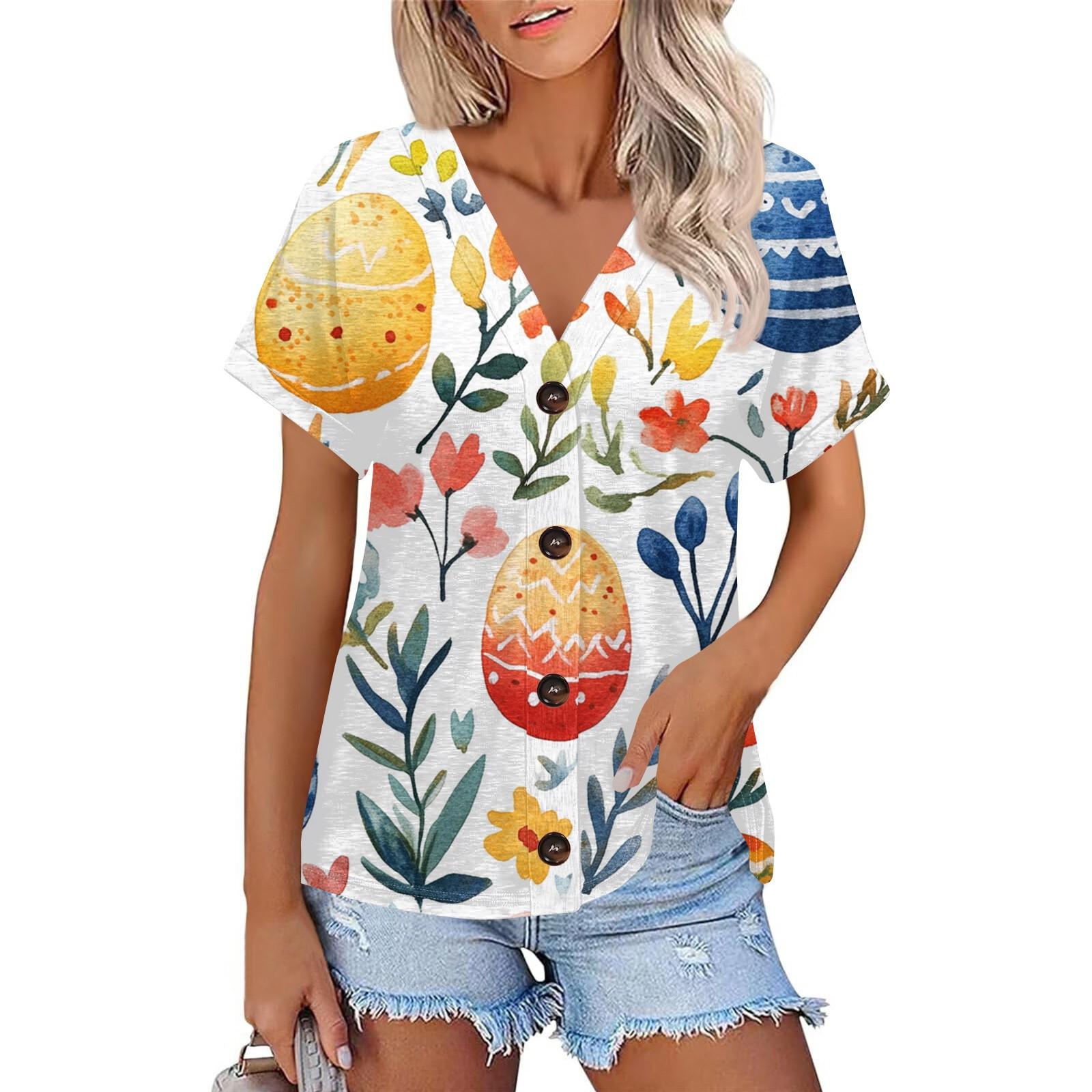 

Жіноча модна повсякденна футболка на ґудзиках з коротким рукавом і V-подібним вирізом XL помаранчевий