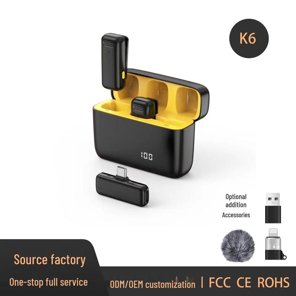K5K6 Wireless Lavalier Microphone with Smart Noise Reduction for Outdoor Recording and Live Streaming