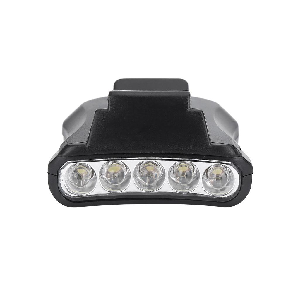 5 LED Cap Clip Head Lamp Light Hat HeadLamp For Outdoor Fishing Camping (Black)