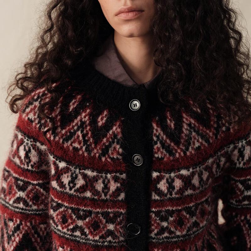 GREEN BELT Women's Retro Fair Isle Knit Cardigan
