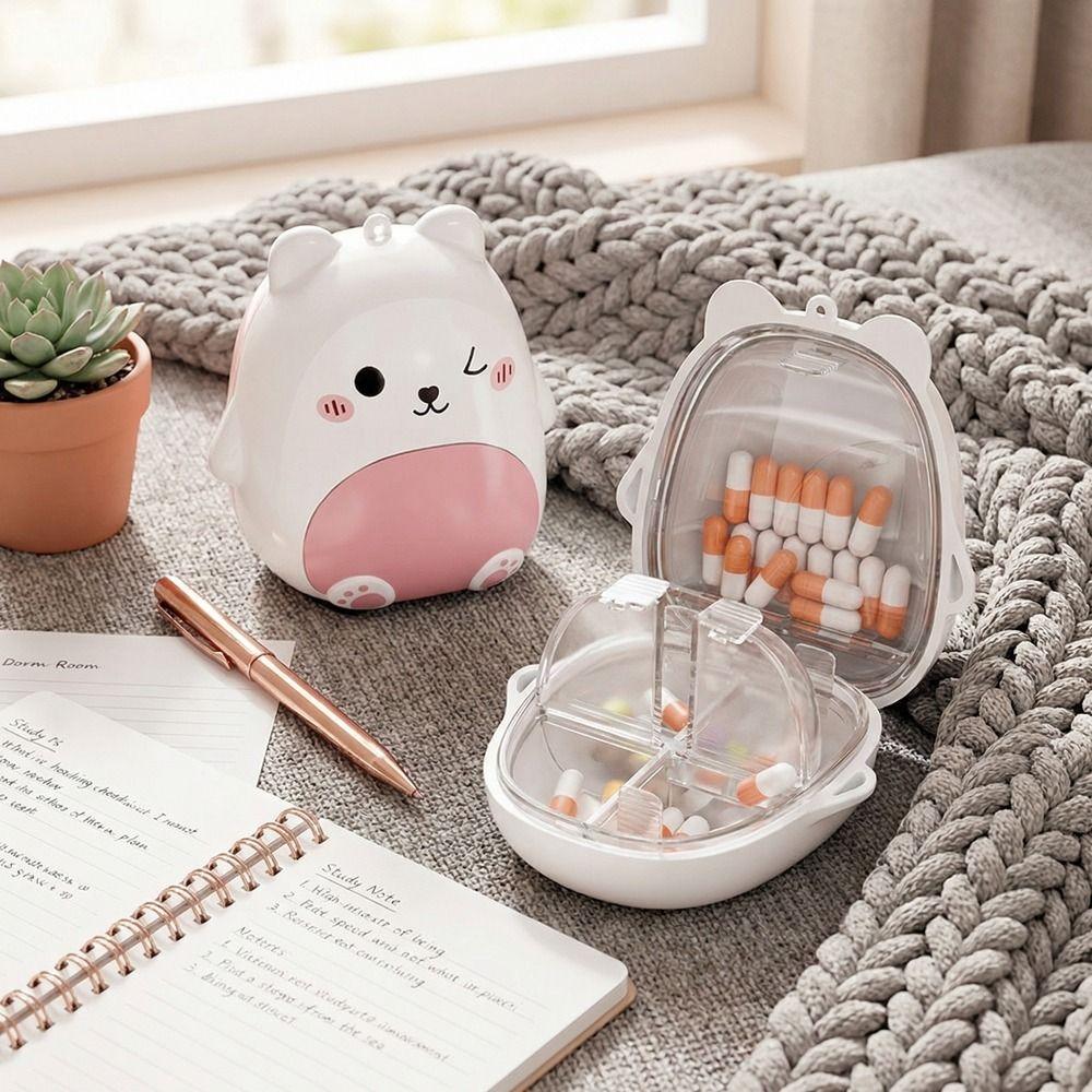 Sealed Cartoon Bear Pill Box Plastic Mini Pill Case Cute Medicine Storage Box  Office