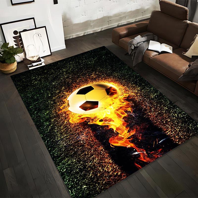 

Football Fire Themed Carpet with Green Grass Flaming Design Suitable for use as an anti-slip for living room bedroom sofas 40x60cm( 15x23in )