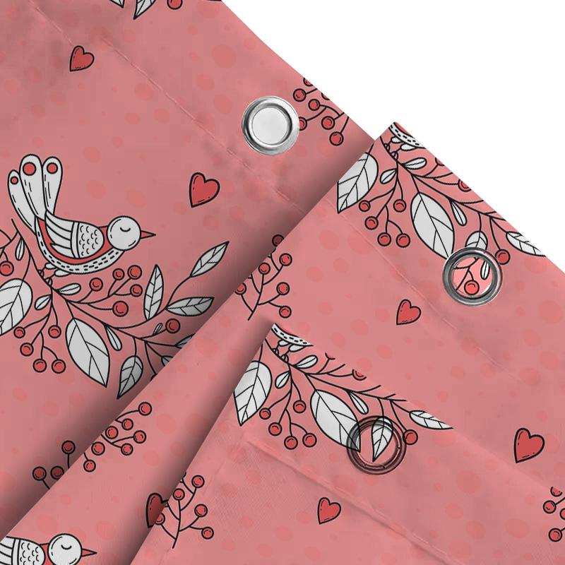 Vintage Bird Floral Shower Curtain Decorative Bathroom Waterproof Fabric Pink White Color With Cherry Red Hearts Print Home Deco