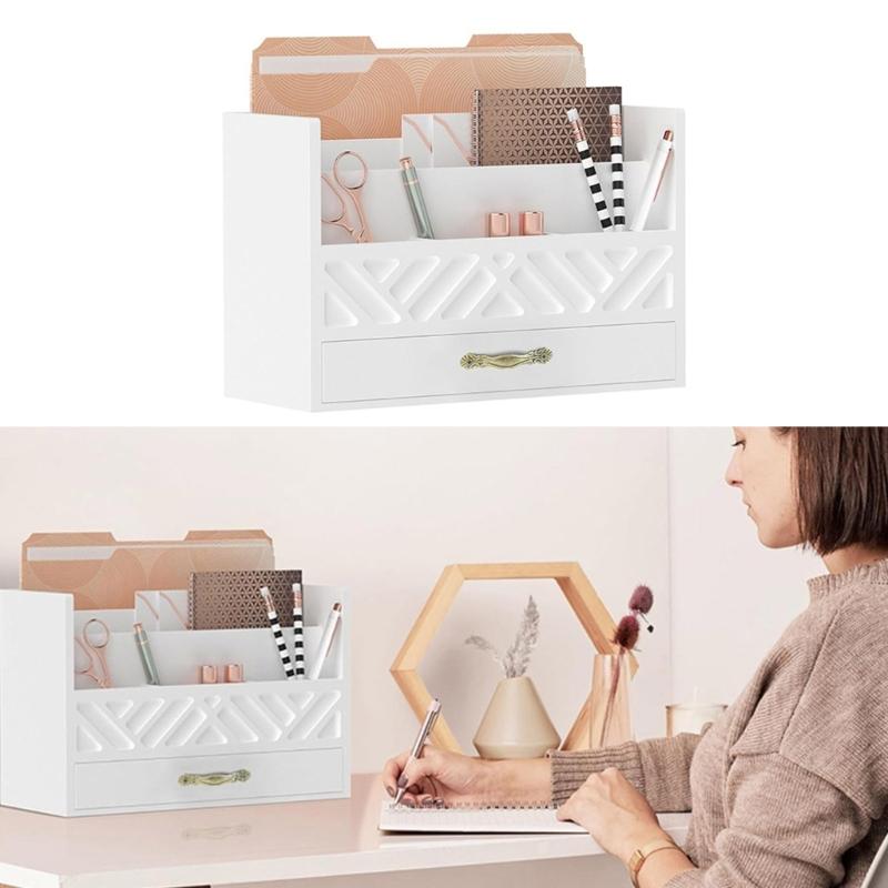 Desktop Mail Organizers Sturdy Wood File Sorter Box With Drawer for Efficient Home Office Organization Daily Use