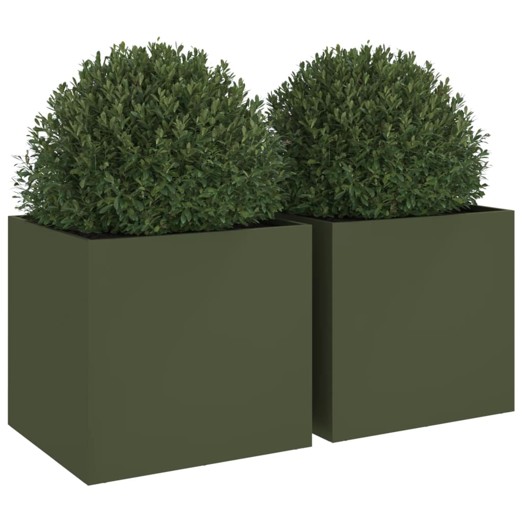 Planters 2 Pcs Olive Green 49 X 47 X 46 Cm Steel