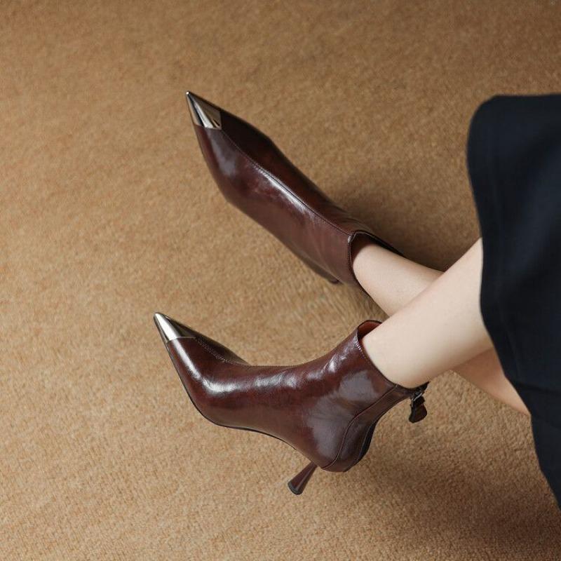 

Fashion Retro Western Booties Women s Metal Toe Pointed Toe Stiletto Temperament Versatile Skinny Fashion Single Boots 35