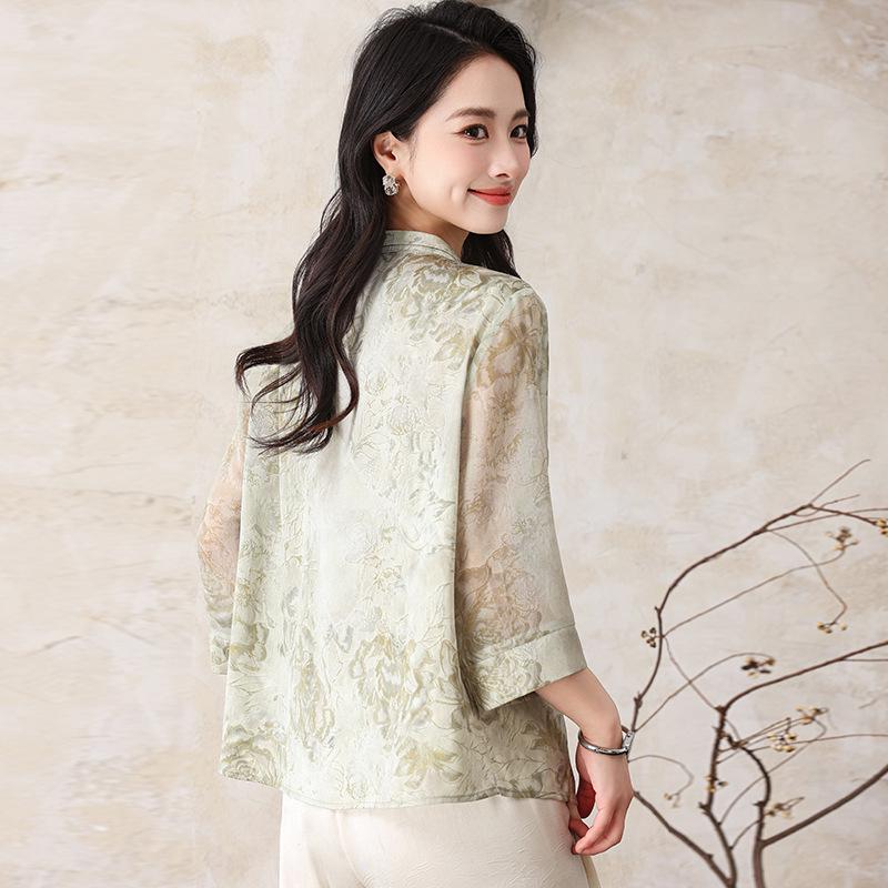2026 Chinese-Style Printed Loose Shirts for Middle-Aged & Elderly Mothers