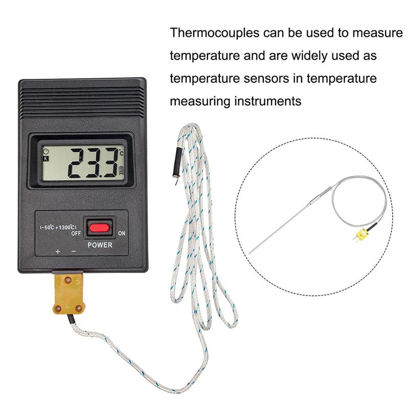 AEE2-K Type Thermocouple With Plug, Meter Temperature Sensor Probe -50 To 1100°C,3.3Ft Wire