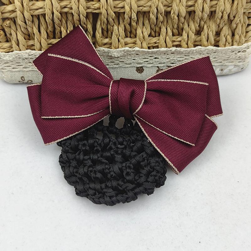 Nurse Stewardess Hair Accessories Bowknot Stripe Net Bun Hair Cover Women Barrette Net Bun Crochet Net Bun Snood