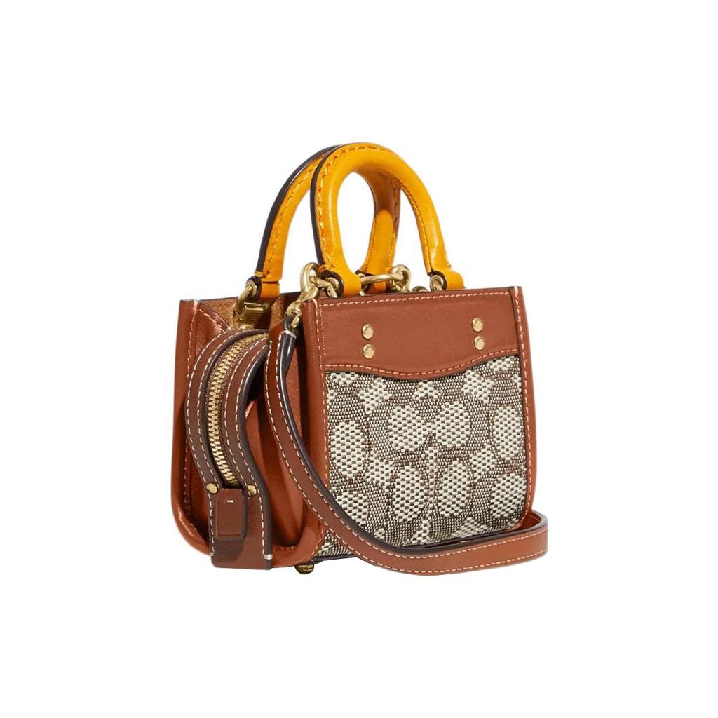 Coach Rogue 12 Klassisches Logo Reißverschluss Jacquardstoff Und Leder Schulter Crossbody Tasche Mini Damen Taschen Braun CC515-B4TA7