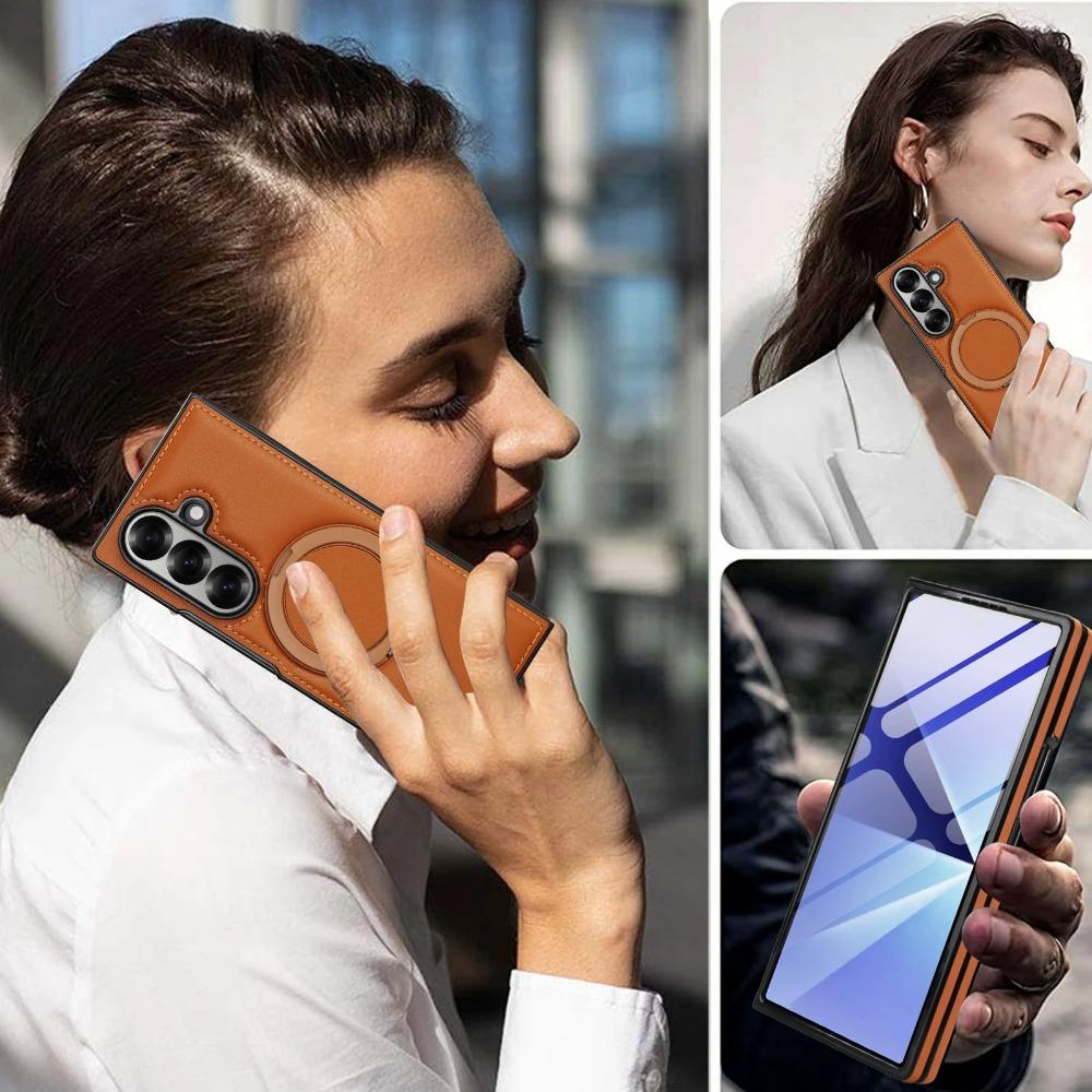 Luxury Business Sle Solid Color Leather Pattern Magnetic Stand Phone Case for Samsung Galaxy Z Fold 7 6 5 4 3 Protection Cover