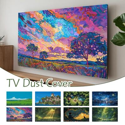 150x90cm Fabric Cloth TV Dust Proof Cover Scenery Printed Household LCD Monitor Slipcover Dustproof Sun Protection TV Dust Cloth