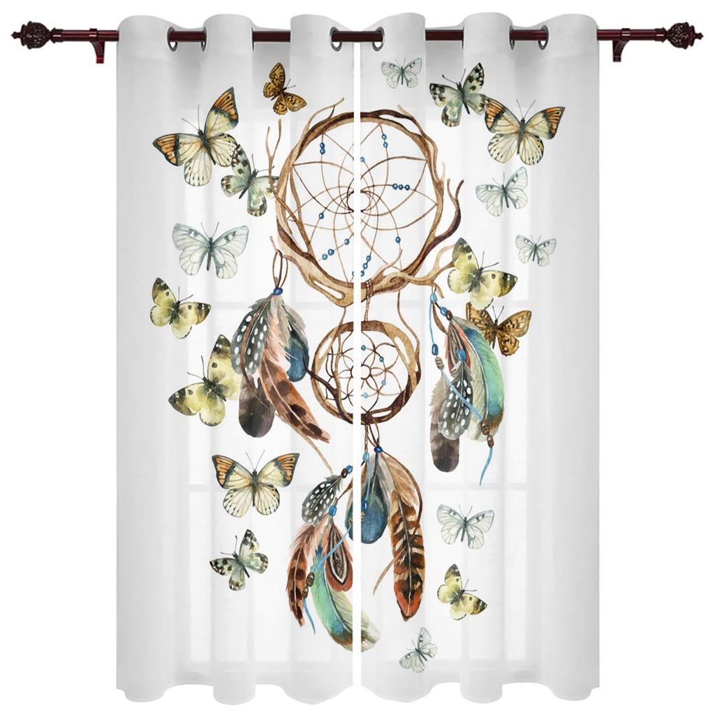 Dream Catcher Watercolor Feather Pattern Modern Window Curtains for Living Room Bedroom Curtain Blinds Drapes Door Curtains