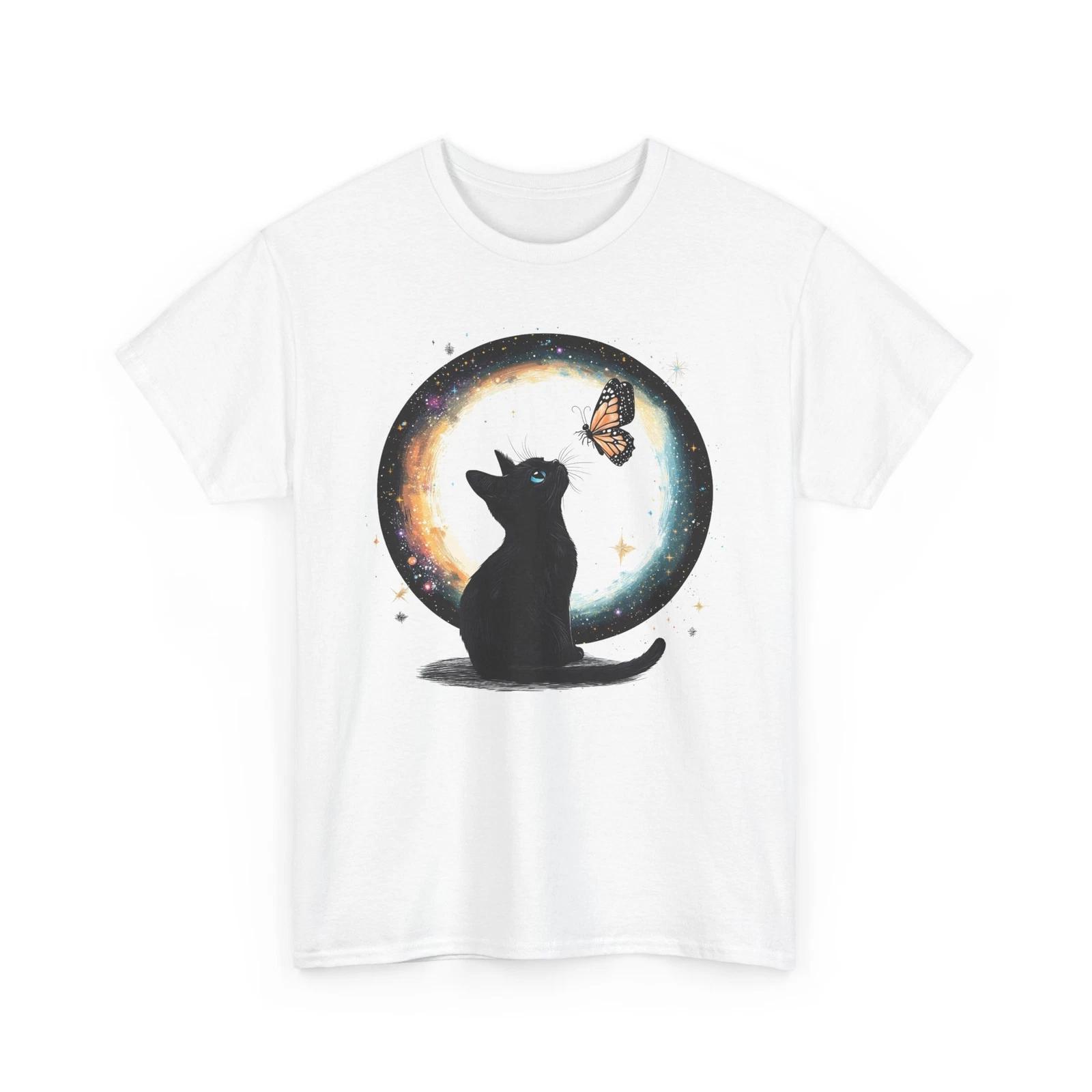 Black Cat Stars Galaxies Women’s Oversized Butterfly Graphic Tee Boho Trendy tee 3XL