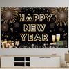 Happy New Year Banner for 2026 Party Decoration, Blackgold New Year Eve Banner Photo Backdrop Party Supplies (HAPPY NEW YEAR)