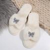 Fashion Elegant Crystal Butterfly Fur Slippers Women Warm Faux Fur House Cotton Slippers Woman Autumn Winter Open Toe Flats Slides Mujer