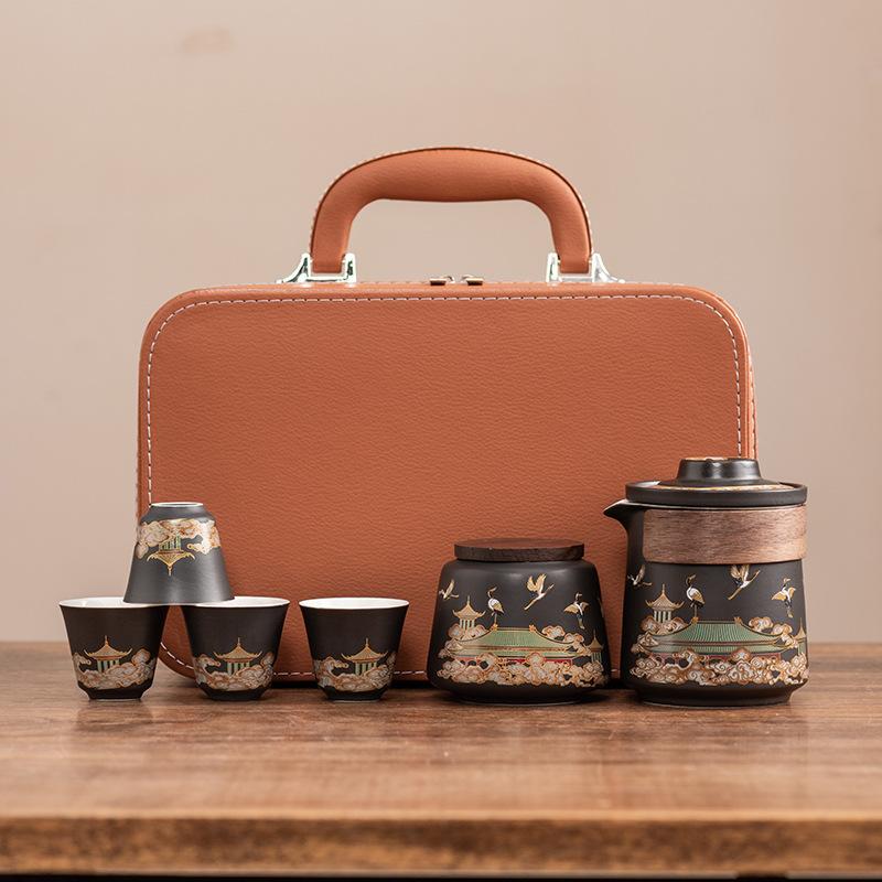 

High-end cup, one pot, four cups set, portable travel tea set, teapot business gift souvenir