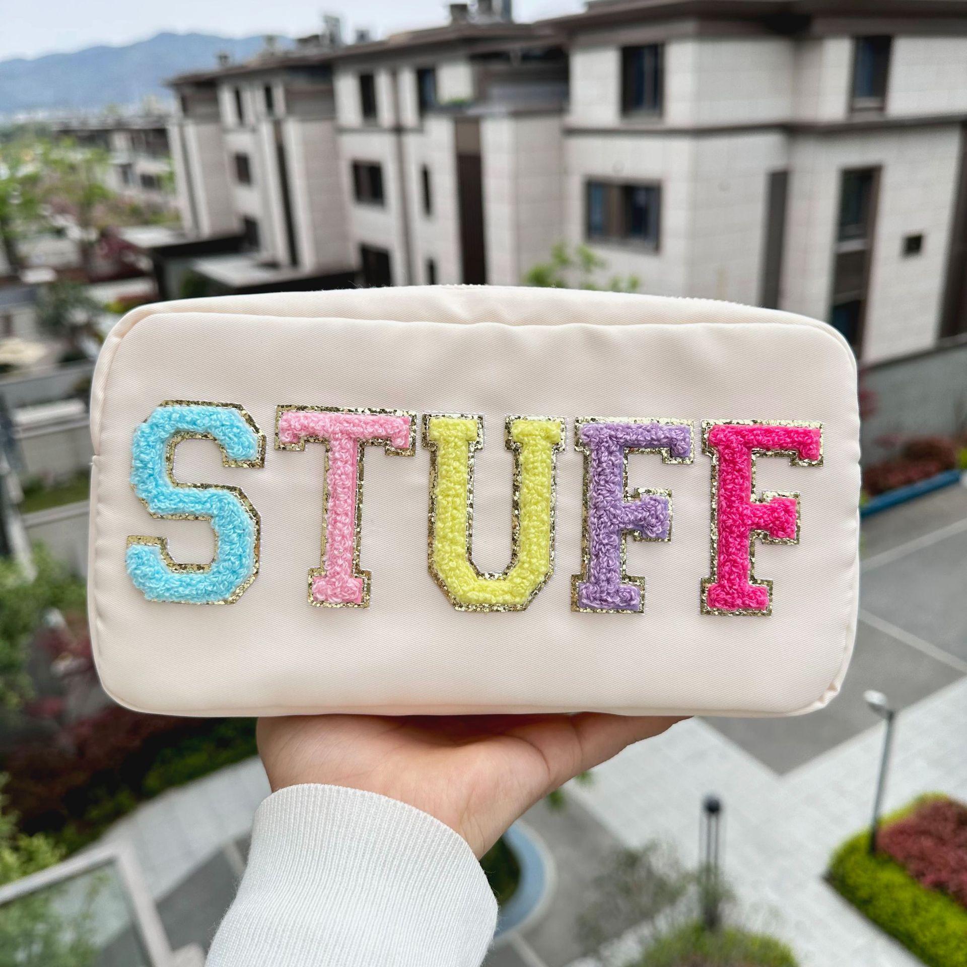 

Portable Nylon Women s Cosmetic Bag Simple Letter Sticker Ladies Large Storage Bags Female Make Up Case Travel Clutch Handbags