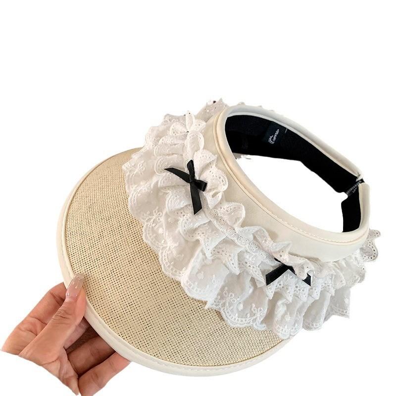 Elegant Lace Bow Wide Brim Sun Protection Hat For Women Adjustable Summer Accessory