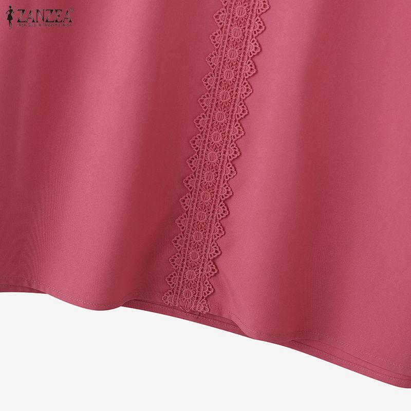 ZANZEA Women Casual Round Neck 3/4 Sleeve Loose Splice Lace Blouse